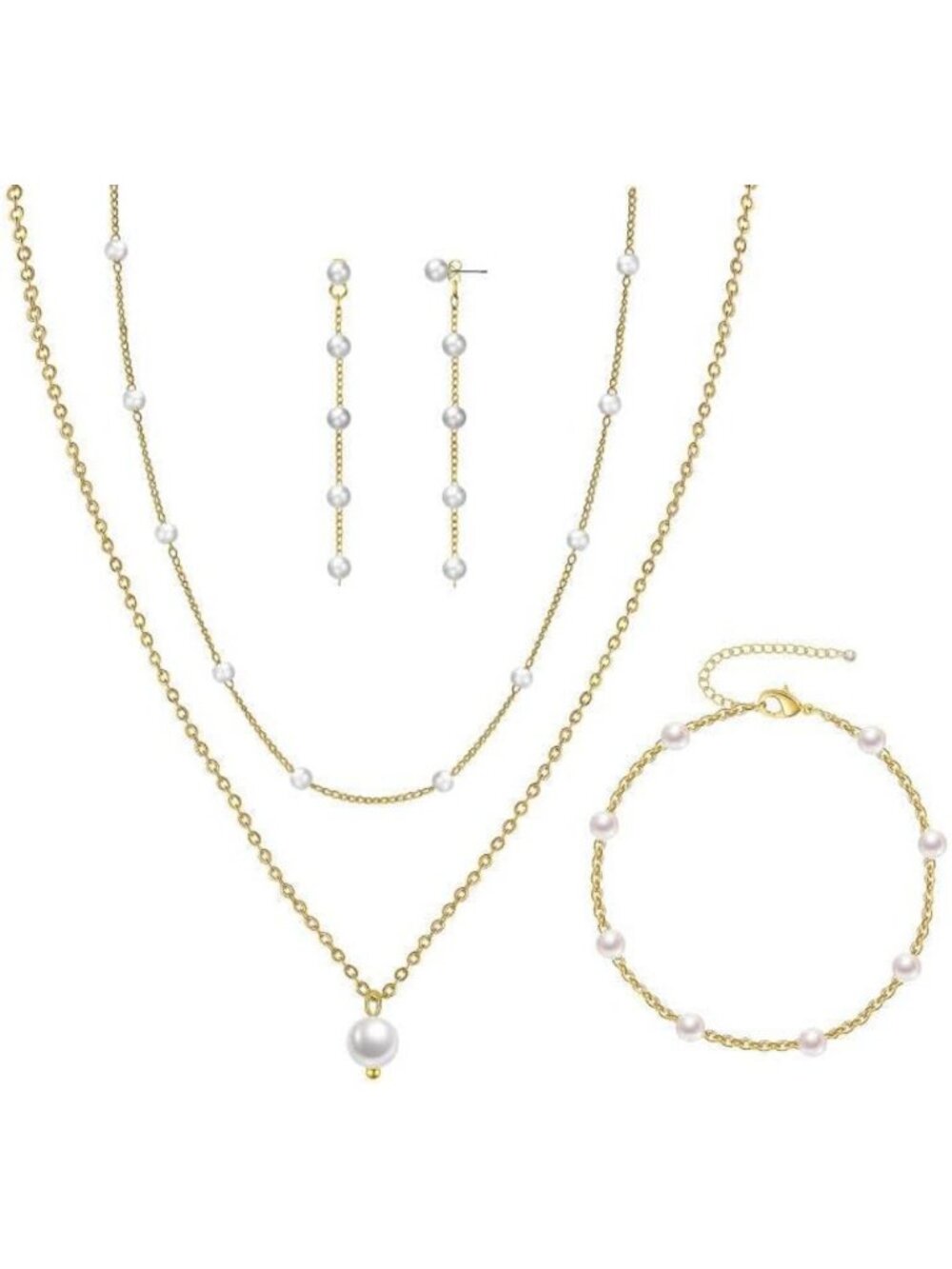 Dainty 14K Gold/Silver Pearl Choker Necklace & Earring Set - Wedding Jewelry